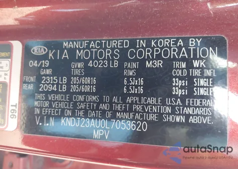 2020 Kia Soul Lx из США, поврежденный, VIN KNDJ23AU0L7053620